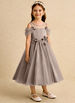 Azazie Juni Abiti da Ragazza di Fiori Abito Principessa in Tulle Plissettato Taupe image8