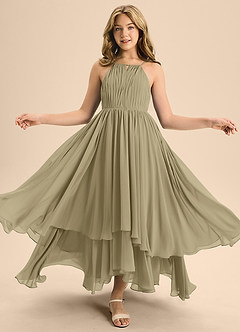 Azazie Elliora Junior A-Linie Plissee Chiffon Kleid Moosgrün image5