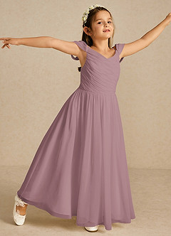 Azazie Chelle Flower Girl Dresses Dusty Rose A-Line Pleated Chiffon Dress image3