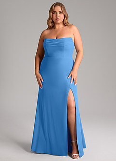 Azazie Saige Vestidos de damas de honor Vestido de Azul Grisaceo de Gasa de Corte en A Convertible con Vestidos sin tirantes image16