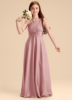 Azazie Charlize Junior Robe Trapèze en Satin extensible Plissée Rose Poussiéreuse image6