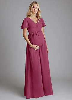 Azazie Verna Maternity Bridesmaid Dresses A-Line V-Neck Ruched Chiffon Floor-Length Dress image3