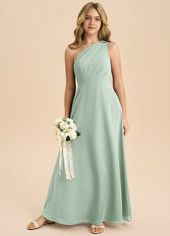 Azazie Phaedra Junior Robe Trapèze en Mousseline de soie Plissée Agave image8