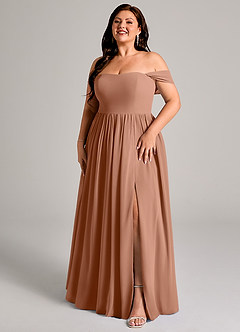Azazie Calianna Bridesmaid Dresses Bronzer A-Line Off the Shoulder Chiffon Convertible Dress image12