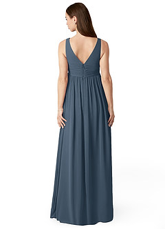 Azazie Yetta Maternity Bridesmaid Dresses A-Line V-Neck Gathered Chiffon Floor-Length Dress image2