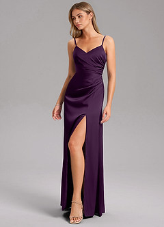 Azazie Azuree Bridesmaid Dresses Grape A-Line Pleated Stretch Satin Dress image5
