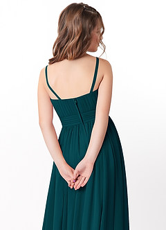 Azazie Astrid Junior Pine A-Line Floral Chiffon Dress image4