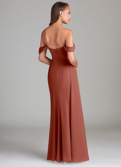 Azazie Amyra Bridesmaid Dresses Auburn Sheath Off the Shoulder Chiffon Convertible Dress image4