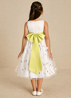 Azazie Pollie Flower Girl Dresses Ivory Canary A-Line Bow Tulle Dress image2