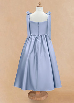 Azazie Chelsie Flower Girl Dresses Ice A-Line Bow Matte Satin Dress image6