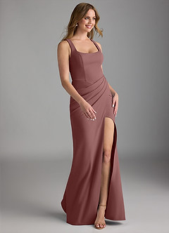 Azazie Mero Final Sale Desert Rose Sheath Pleated Stretch Crepe Dress image6