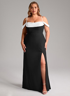 Azazie Saige Bridesmaid Dresses Ivory Black A-Line Off the Shoulder Chiffon Convertible Dress image16