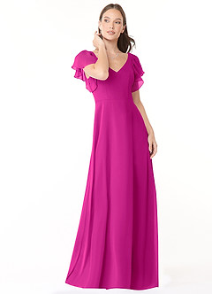 Azazie Syenna Jurken voor bruidsmeisjes Jurk van Chiffon met A-Lijn Ruches Fuchsia image1