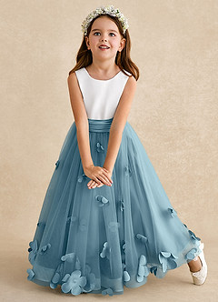 Azazie Vi vestidos de niña de las flores Vestido de Azul Malhumorado de Tul de Corte En A con Sin mangas image6