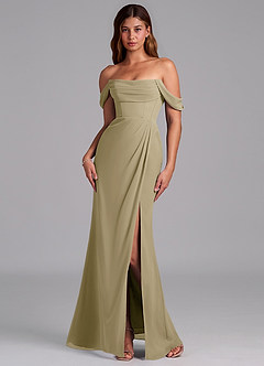 Azazie Johana Jurken voor bruidsmeisjes Converteerbaar Jurk van Chiffon met Zeemeermin Off the Shoulder Mosgroen image7