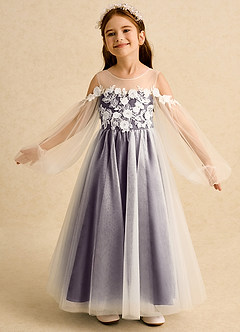 Azazie Zimi vestidos de niña de las flores Vestido de Ciruela de Tul de Princesa con Escote de Corazón image4