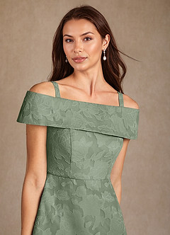 Azazie Medford Kleider für die Brautmutter A-Linie Schulterfrei Blumen-Burnout Kleid Matcha image7