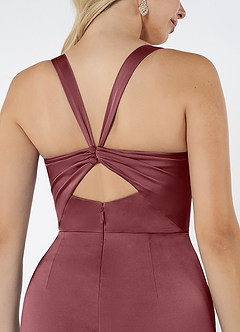 Azazie Mero Bridesmaid Dresses Desert Rose Sheath Pleated Stretch Satin Dress image2