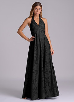 Azazie Tessie At-home Try On Dresses Black A-Line Pleated Floral Burnout Dress image1