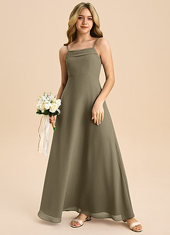 Azazie Anselie Junior Agave A-Line Off the Shoulder Chiffon Dress image7