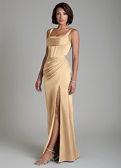 Azazie Amora Bridesmaid Dresses Champagne Mermaid Corset Stretch Satin Dress image6