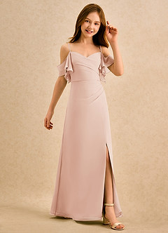 Azazie Pippy Girls Formal Robe Demoiselle D'honneur Fillette Robe Trapèze en Mousseline de soie Encolure en Forme de Cœur Rose Anglais image5