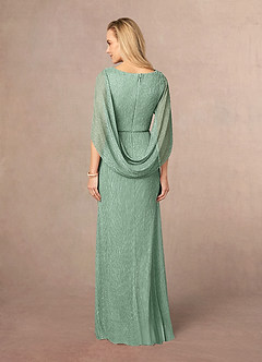 Azazie Paige Mother of the Bride Dresses Aquamarine Sheath Pleated Cape Metallic Mesh Dress image3