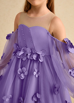 Azazie Karrie Abiti da Ragazza di Fiori Abito A-Line in Tulle Con Maniche Tahiti image7