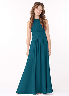 Azazie Bonnie Junior Ink Blue A-Line Pleated Chiffon Dress image1