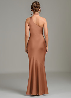 Azazie Jalissa Jurken voor bruidsmeisjes Jurk van Stretch Satijn met Zeemeermin One-shoulder Bronzeertint image6