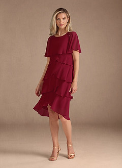 Azazie Rita Mother of the Bride Dresses Burgundy A-Line Scoop Beaded Chiffon Dress image1