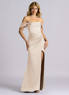 Azazie Auden Suknie dla druhen Osłona Zza ramienia Satyna elastyczna Do ziemi Sukienka image7