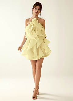 Oliamagn Jaune Robe courte en tulle à volants image3