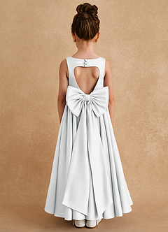 Azazie Bettie Flower Girl Dresses Diamond White A-Line Bow Matte Satin Dress image1