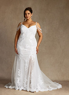 Azazie Saskia Wedding Dresses Diamond White Mermaid Sequins Tulle Dress image10