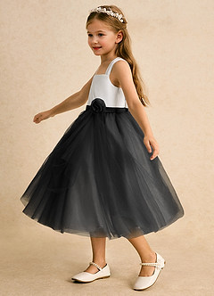 Azazie Bonny Flower Girl Dresses Ivory Black Ball-Gown Pleated Tulle Dress image1