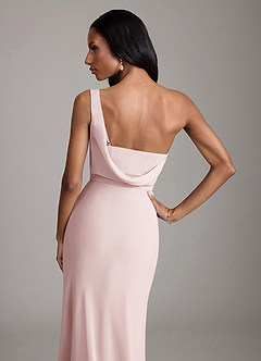 Azazie Madelyn Bridesmaid Dresses Blushing Pink Mermaid One Shoulder Chiffon Convertible Dress image9