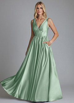 Azazie Delmie Vestidos de damas de honor Vestido de Agave de Satén Elástico de Corte en A con Corsé image6