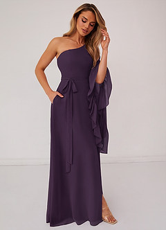 Barbie ♥ Azazie Bridesmaid Dresses Plum A-Line Long Sleeve Chiffon Dress image4