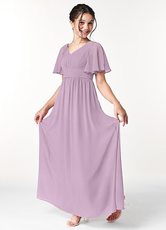 Azazie Temeka Junior Wisteria A-Line Pleated Chiffon Dress image3
