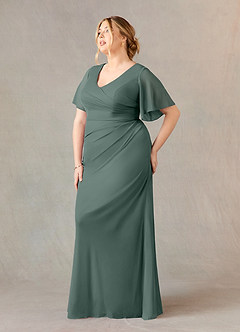 Azazie Selah Mother of the Bride Dresses Eucalyptus A-Line V-Neck ruched Mesh Dress image8