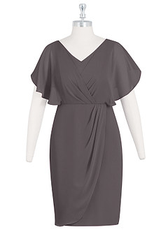 Azazie Julia Mother of the Bride Dresses Steel Grey Sheath V-Neck Pleated Chiffon Dress image6