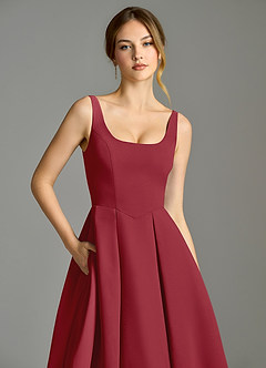 Azazie Amalie Brautjungfernkleider A-Linie Plissee Chiffon Kleid Granatapfelrot image7