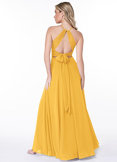 Azazie Evalleen Bridesmaid Dresses Marigold A-Line Pleated Chiffon Dress image4