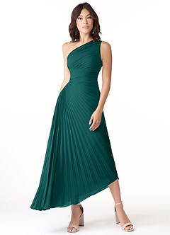 Azazie Kirra Bridesmaid Dresses Peacock A-Line One Shoulder Chiffon Dress image1
