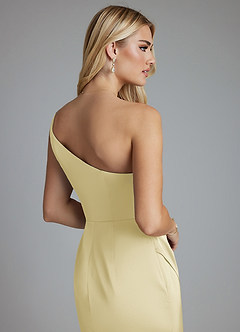 Azazie Adhara Final Sale Dusty Blue Sheath One Shoulder Stretch Satin Dress image7