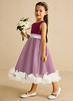 Azazie Stardust Flower Girl Dresses Mulberry A-Line Sleeveless Organza Dress image3