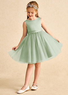 Azazie Jani Flower Girl Dresses Dusty Sage A-Line Bow Tulle Dress image5
