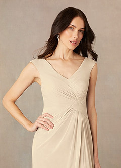 Azazie Sally Mother of the Bride Dresses Champagne A-Line V-Neck Pleated Chiffon Dress image3