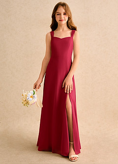 Azazie Makani Girls Formal Blumenmädchenkleider A-Linie Herzausschnitt Chiffon Kleid Scharlachrot image3